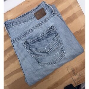 Buckle BKE Seth Jeans Mens 40x34 Blue Straight Leg Designer Denim Distressed